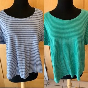 Pair Cut-Loose Linen-Cotton t-shirts, L Blue and Green